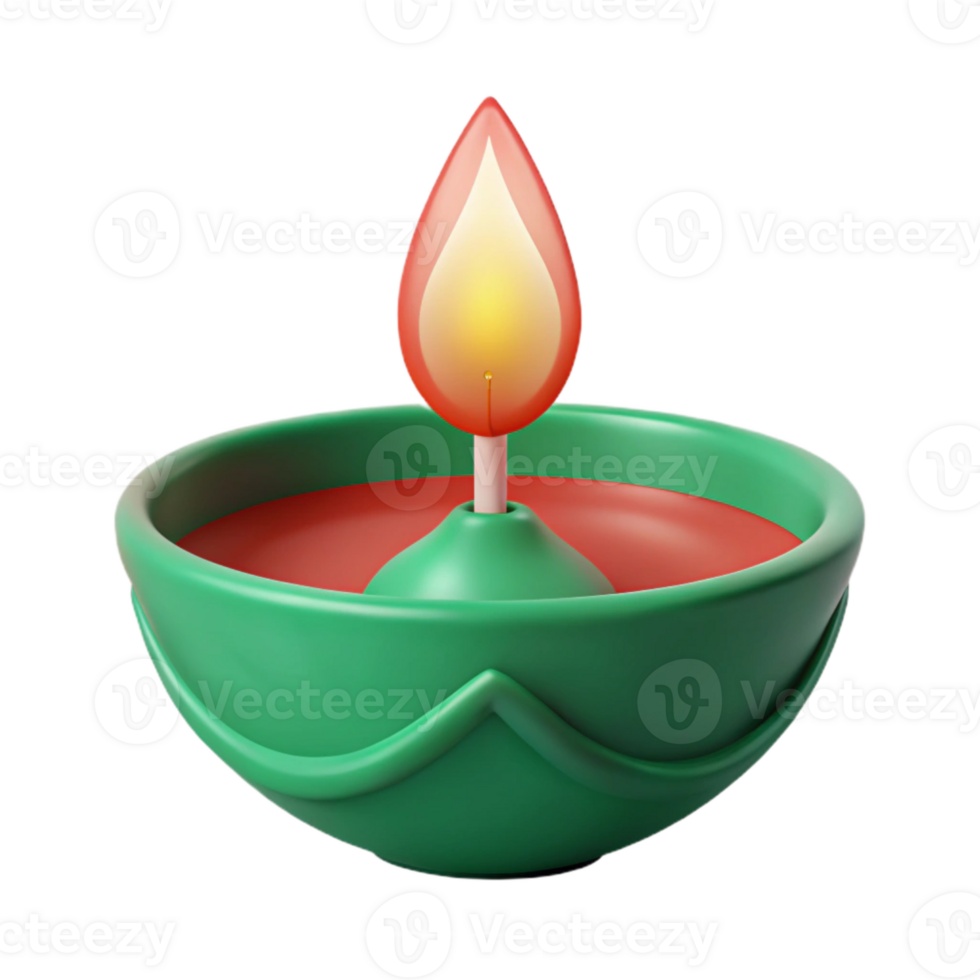 Green and Red Diya with Lit Candle png