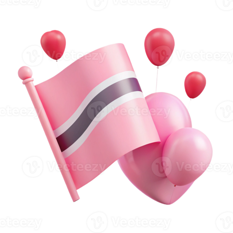 Pink Flag with Heart and Balloons png