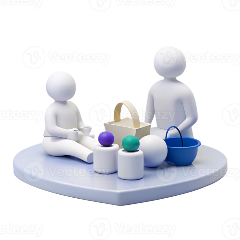 3D Render of Two Simple Figures Having a Picnic png