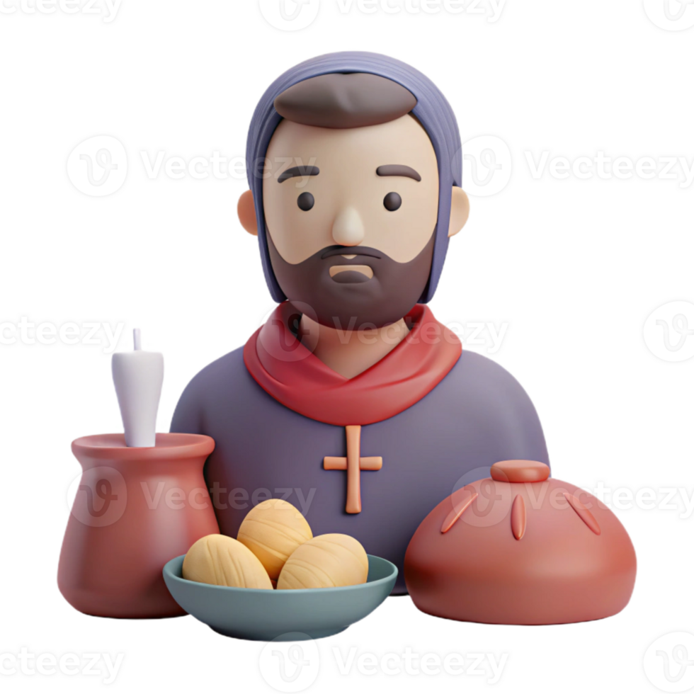 3D Render of a Medieval Man with Bread and a Candle png