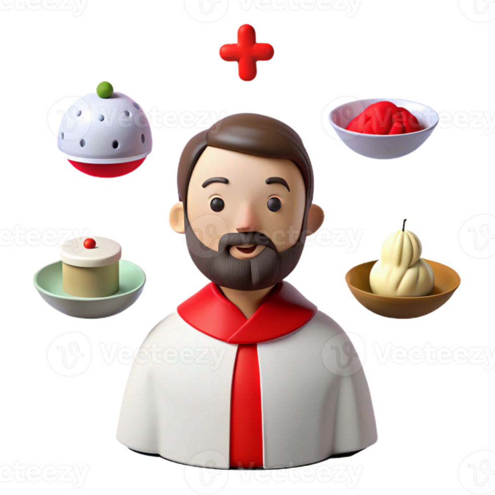 3D Cartoon Chef Character with Food Items png