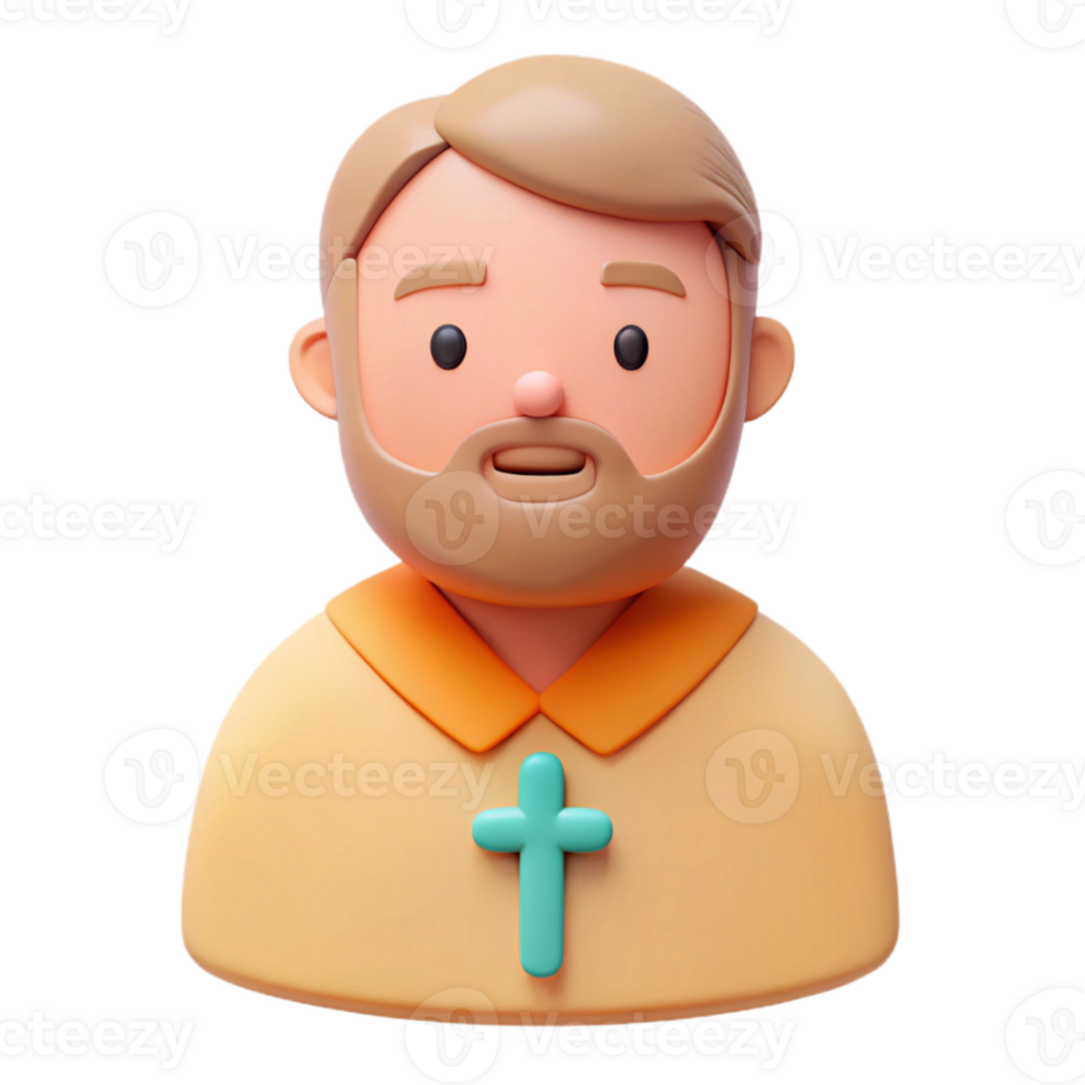 3D Illustration of a Man with a Beard and a Cross png