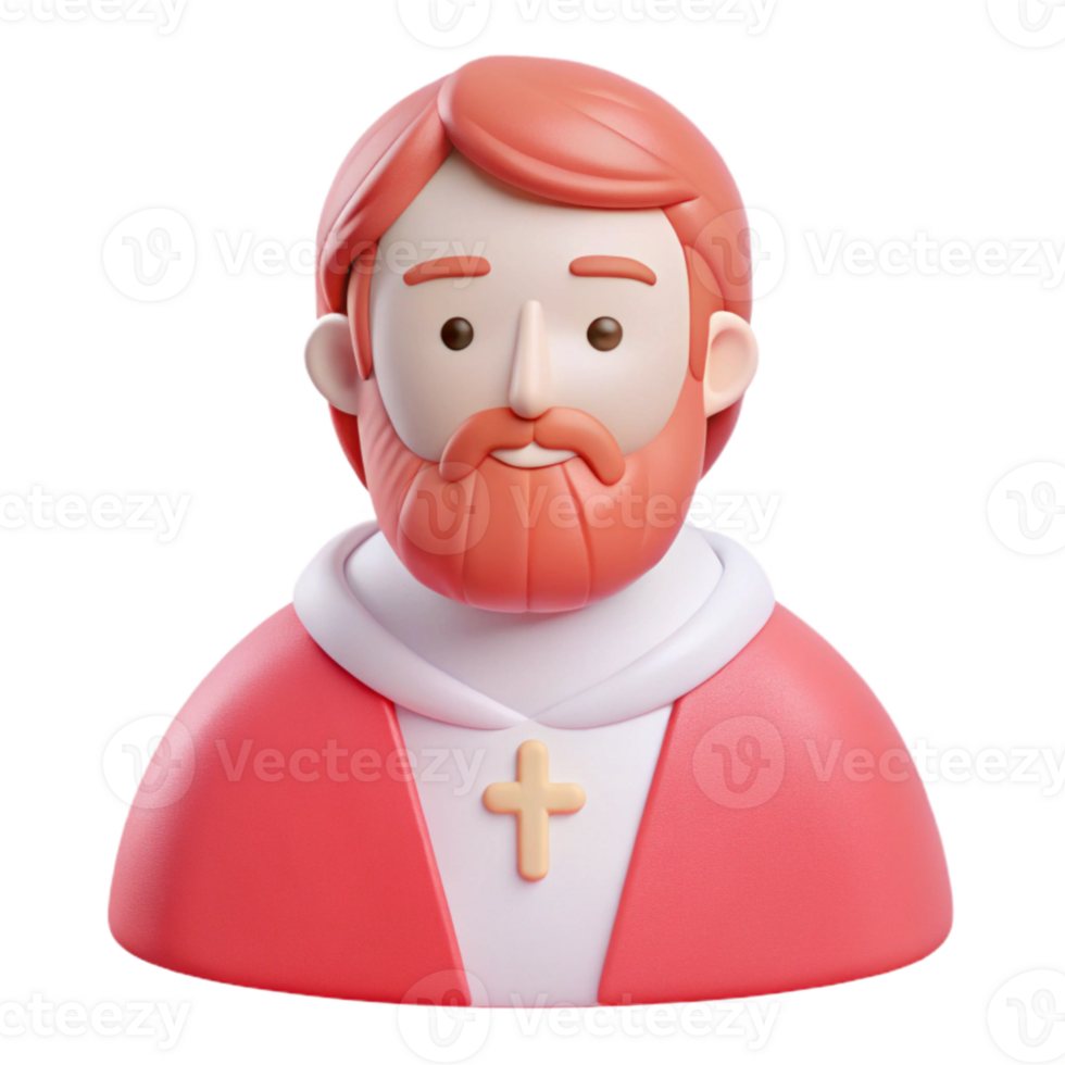 3D Cartoon Illustration of a Man with a Red Beard and Cross Pendant png