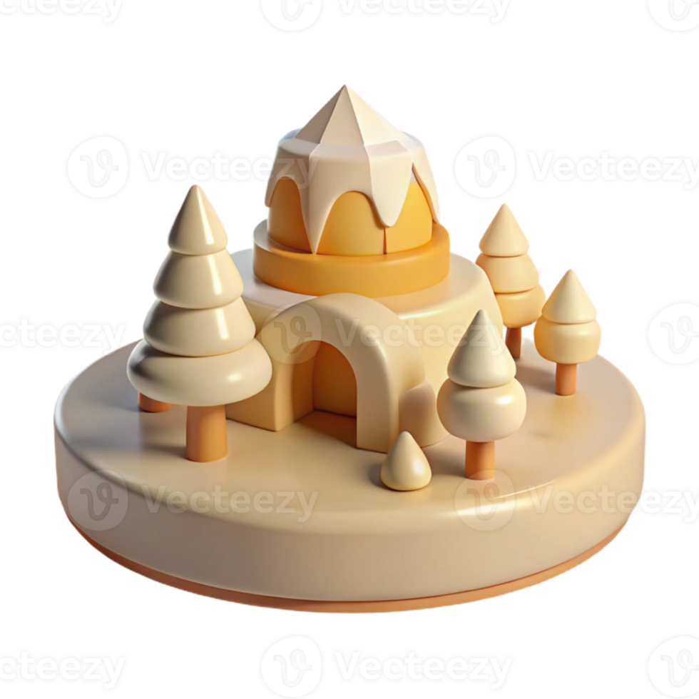 3D Rendered Winter Wonderland Scene with Igloo and Trees png