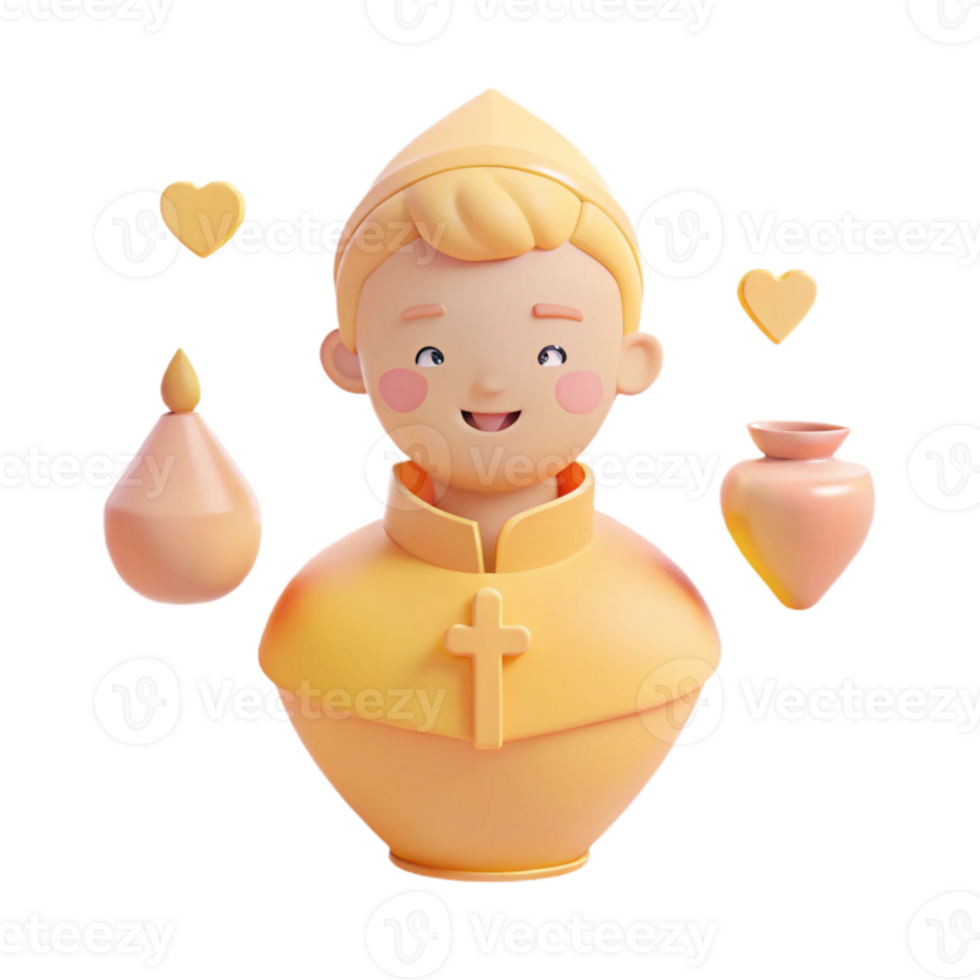 Smiling 3D Cartoon Character Wearing Yellow Religious Clothing png