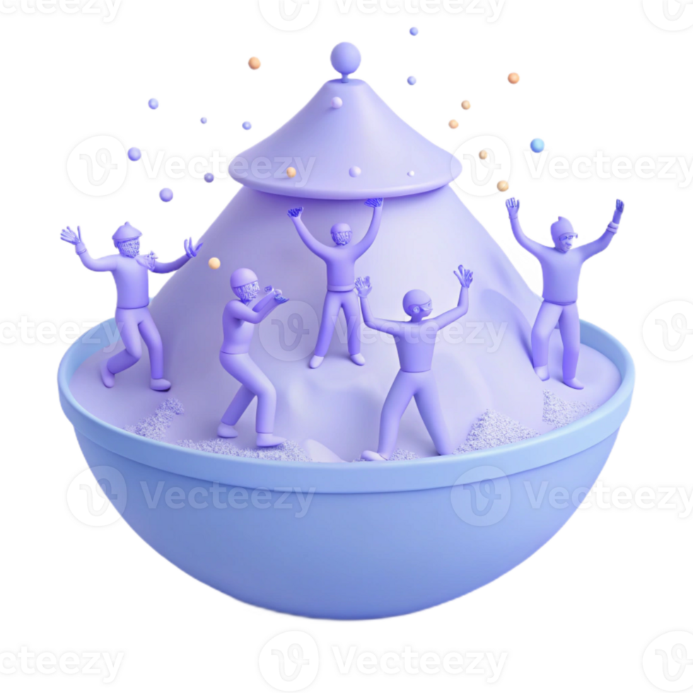 Playful Characters on a Mountain Inside a Bowl png