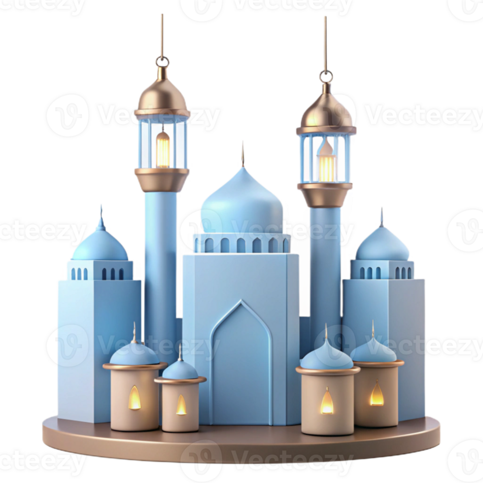 3D Render of a Mosque with Lanterns png