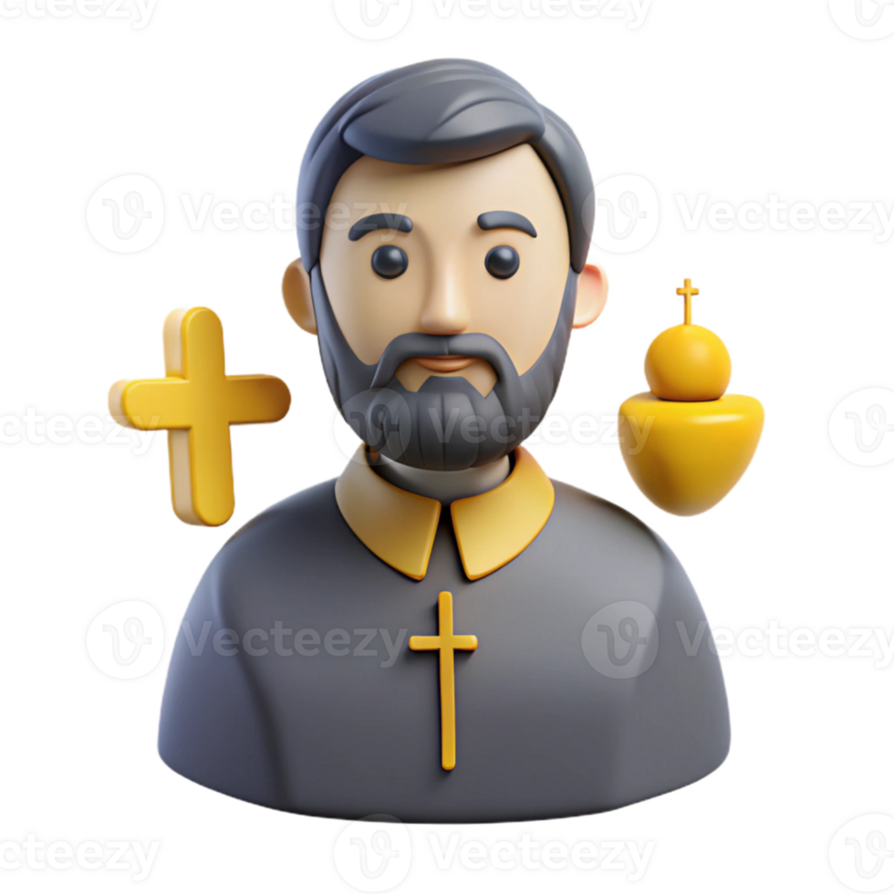 3D Rendered Priest with Crosses and Church Dome png
