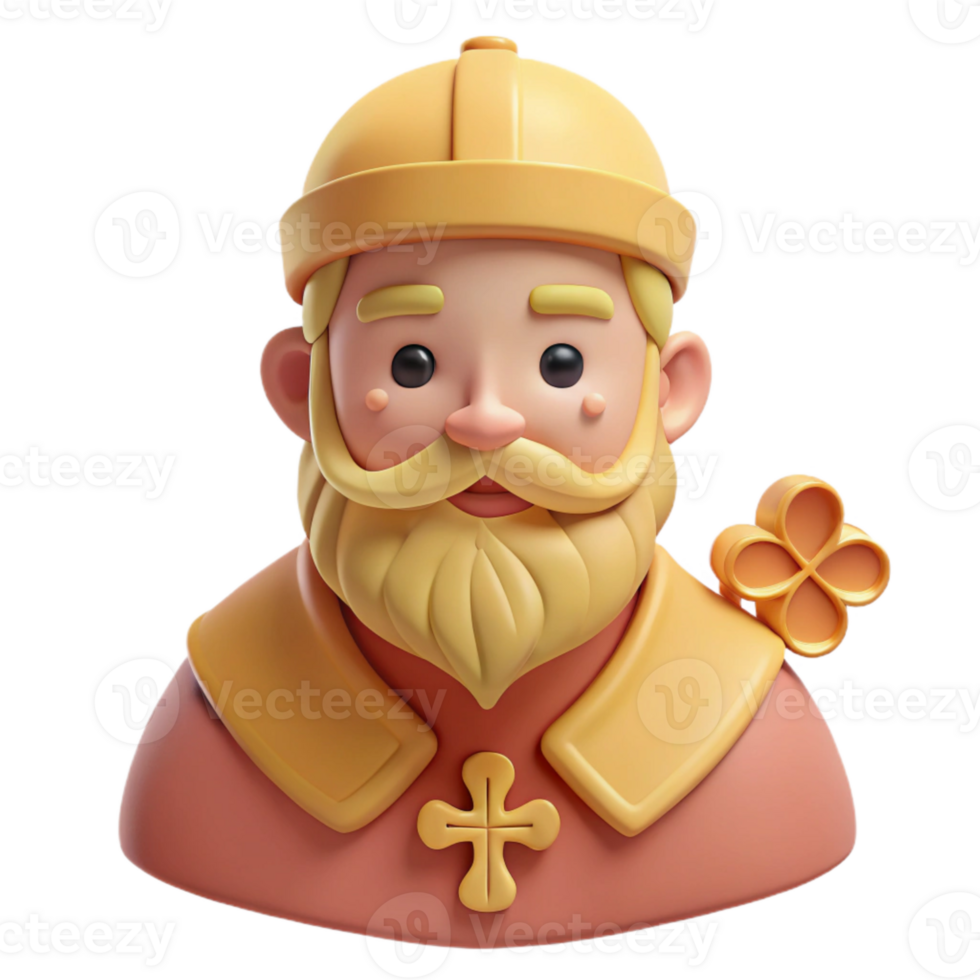 3D Render of a Cartoon Man with a Beard and a Cross png