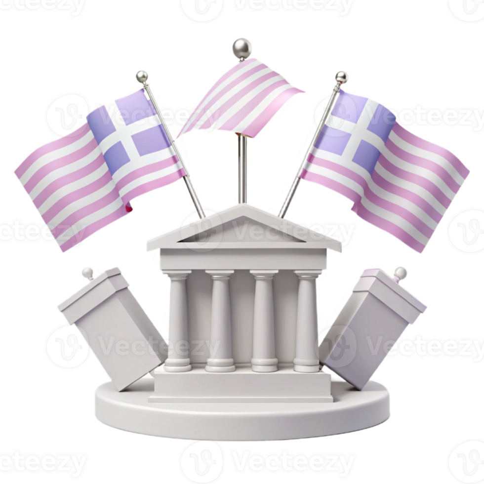 3D Model of a Building with Flags png