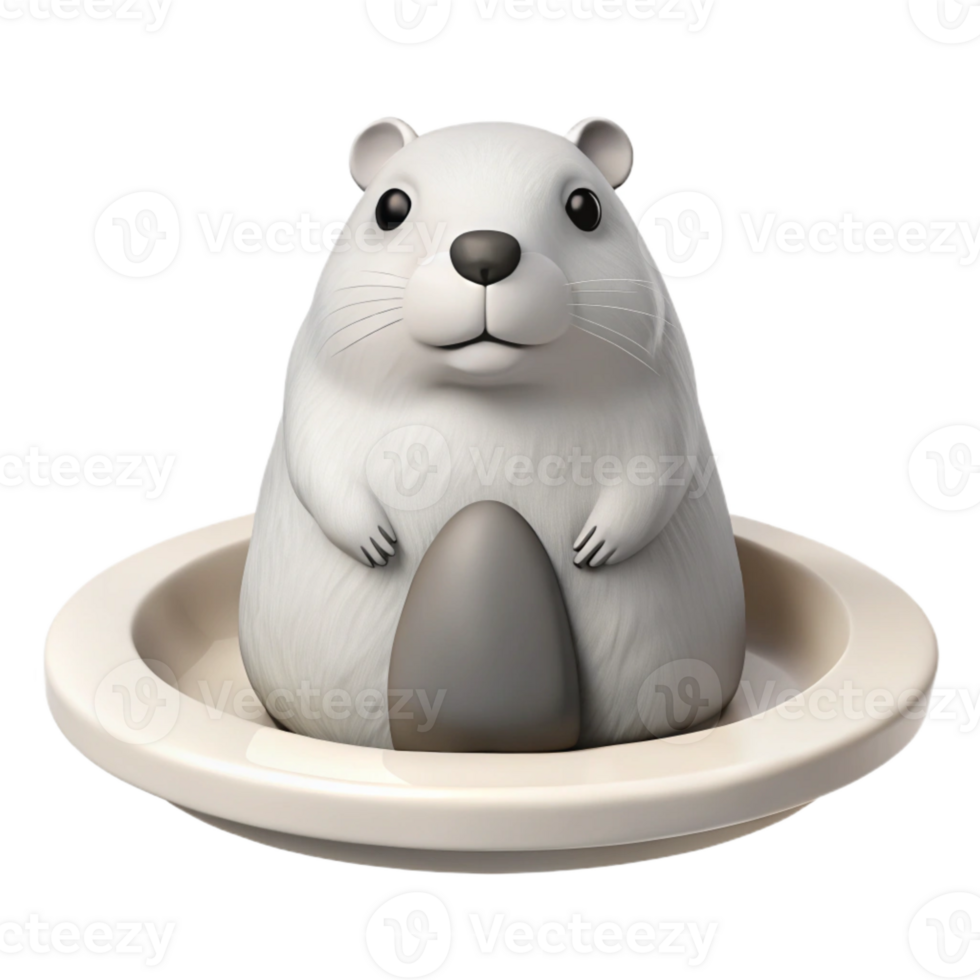 Cute White Furry Animal Holding a Stone png