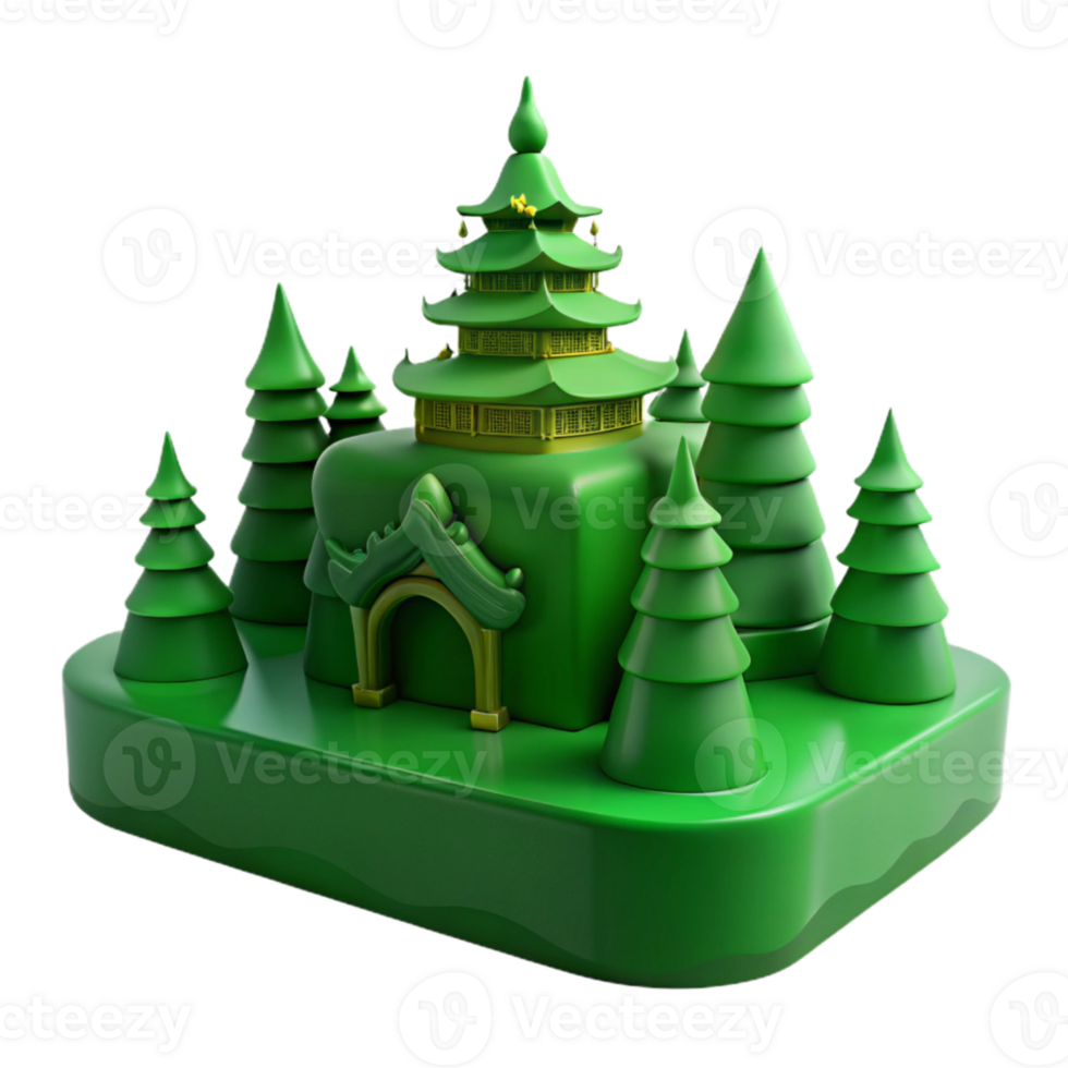 3D Illustration of a Pagoda in a Forest png