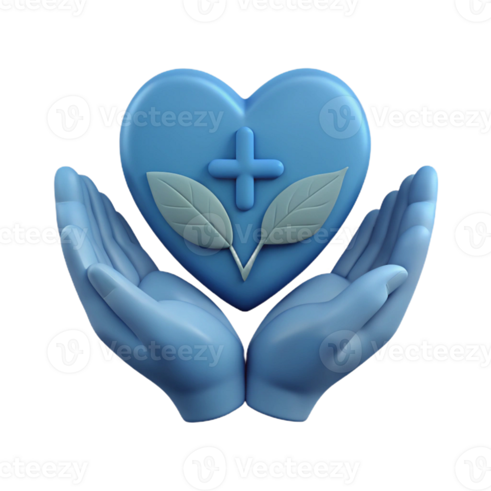 Heart with Cross and Leaves Held by Hands png