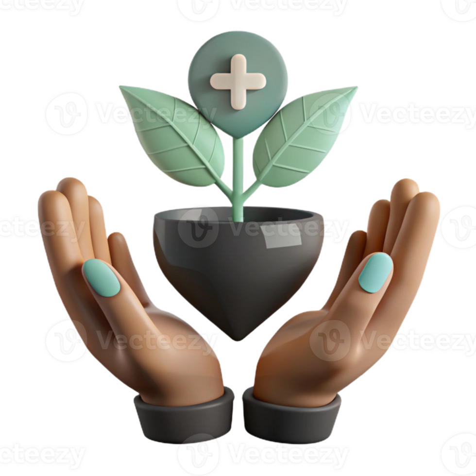 Protecting Growth Hands Holding a Plant with a Plus Sign png