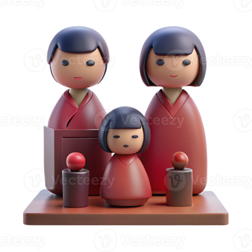 3D Rendered Traditional Japanese Dolls in Red Kimonos png