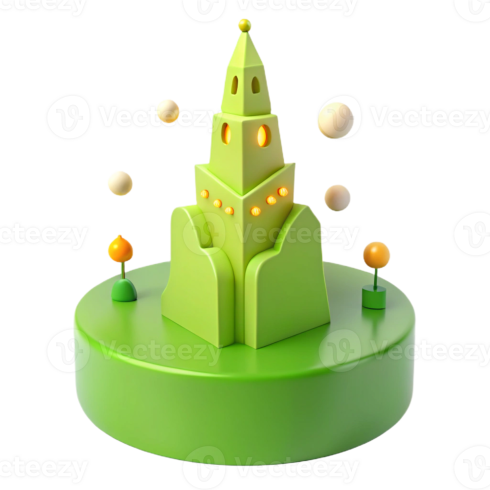 3D Render of a Green Tower with Lights png