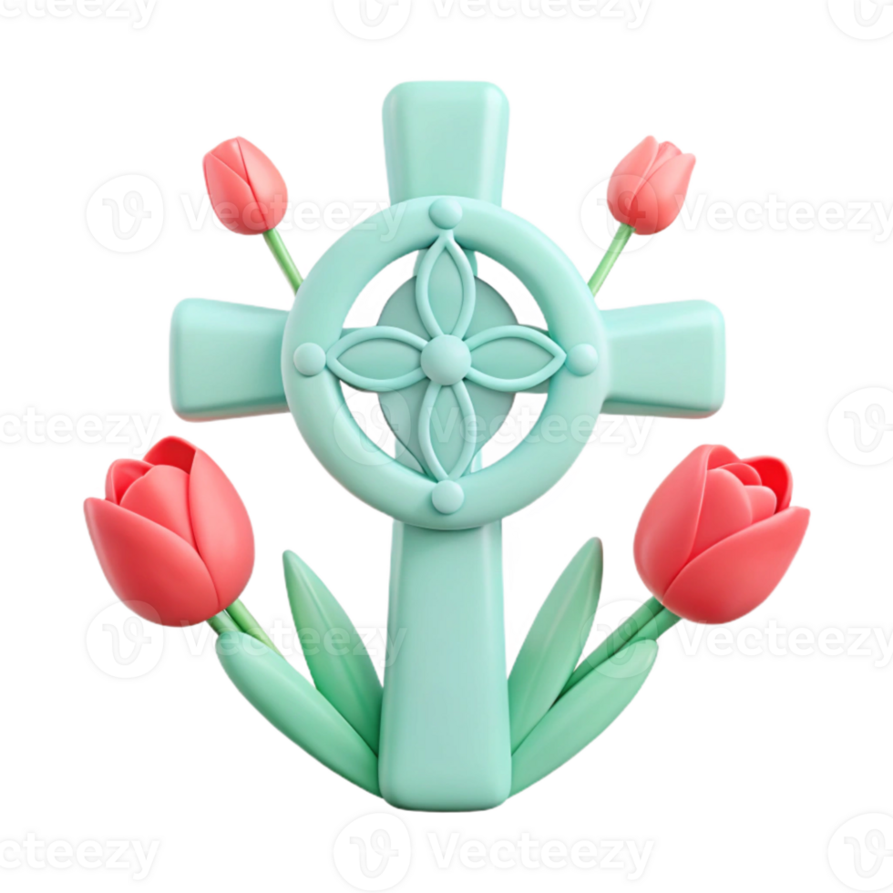 Celtic Cross with Flowers 3D Render png