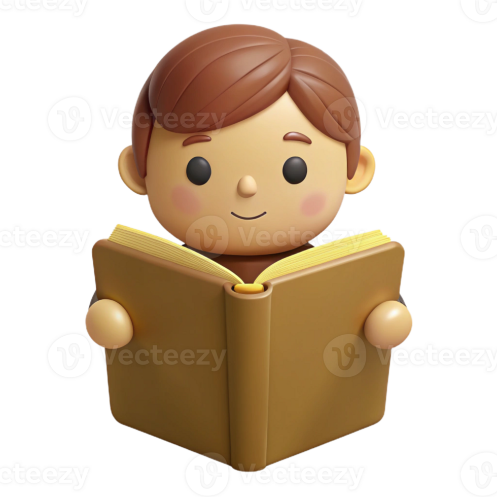 Smiling Cartoon Character Reading a Book png