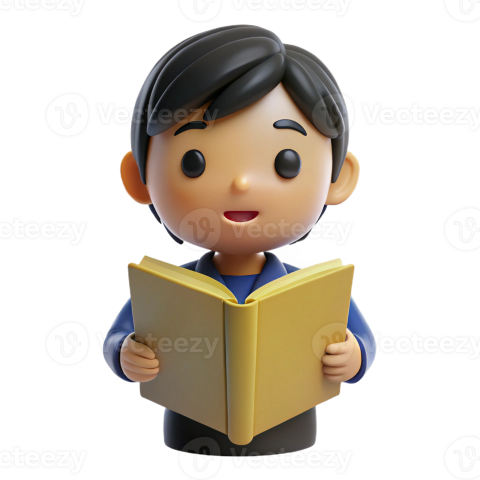 Smiling Boy Reading a Book png