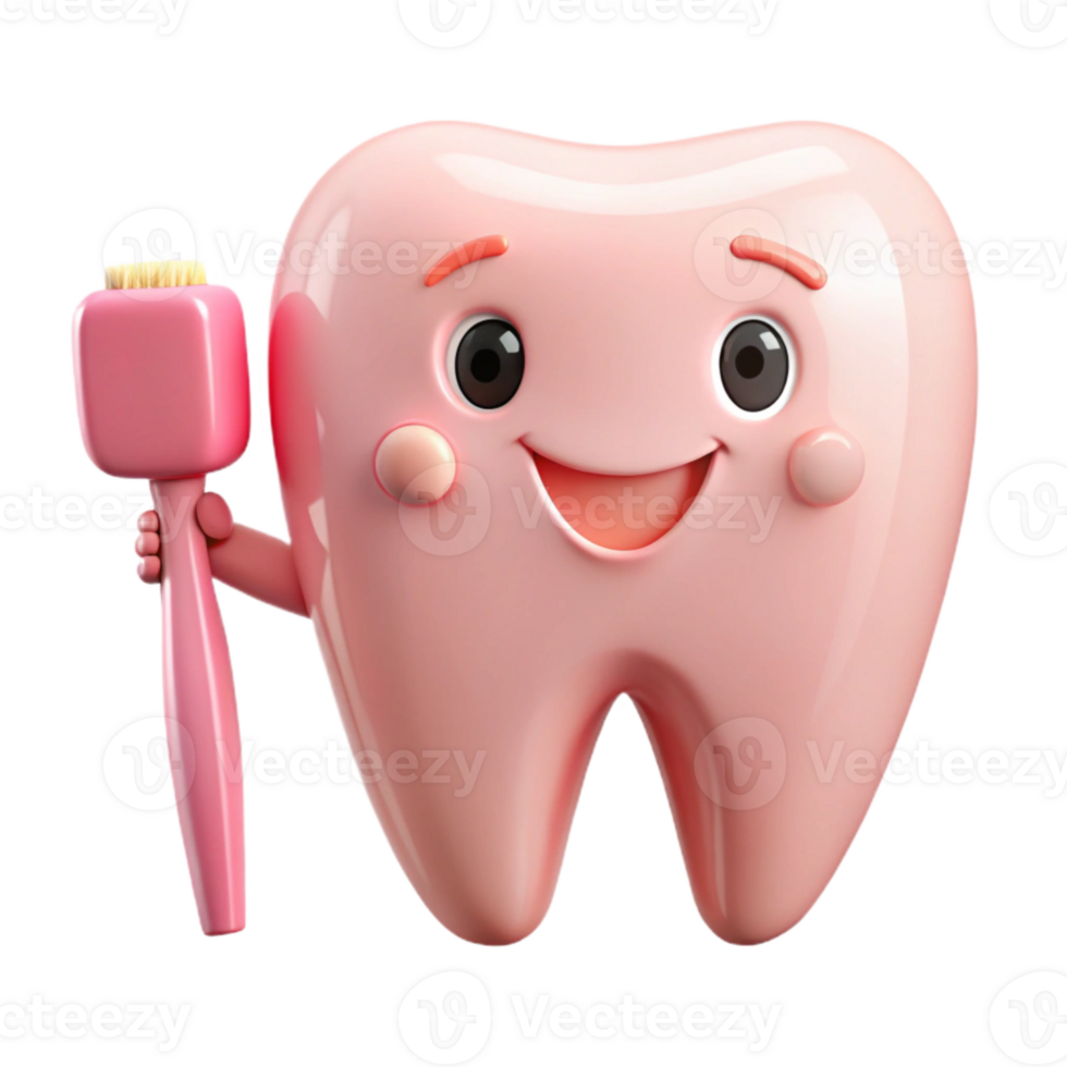 Smiling Tooth Character Holding a Toothbrush png