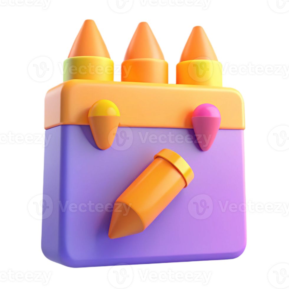 3D Crayon Box with Pencil png