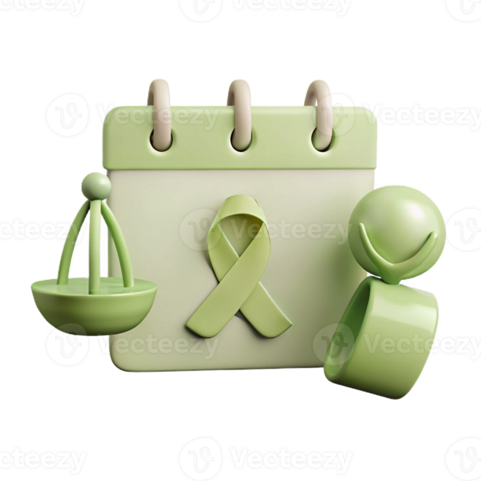 Calendar with Green Ribbon and Scales of Justice png