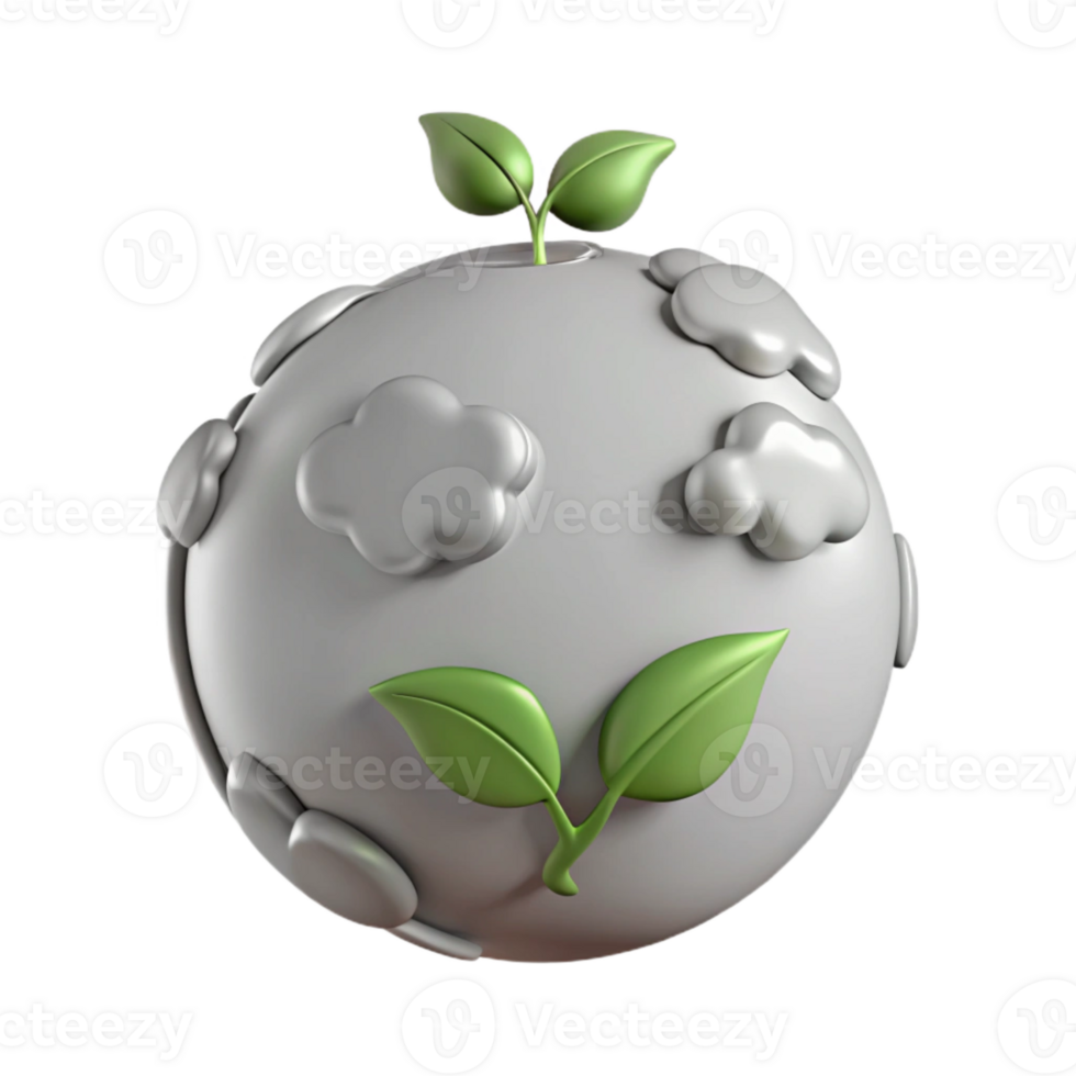 3D Render of a Planet with Green Sprout and Clouds png