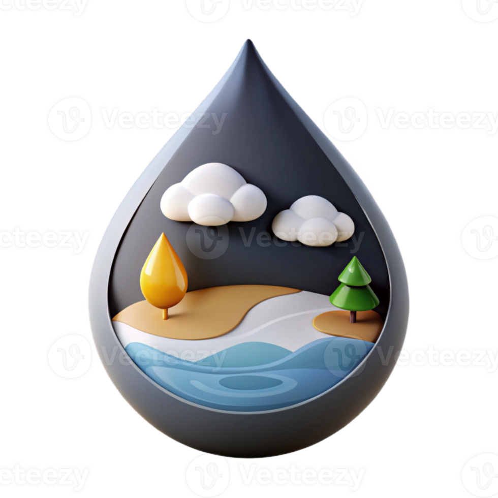3D Illustration of a Water Drop with a Landscape Inside png