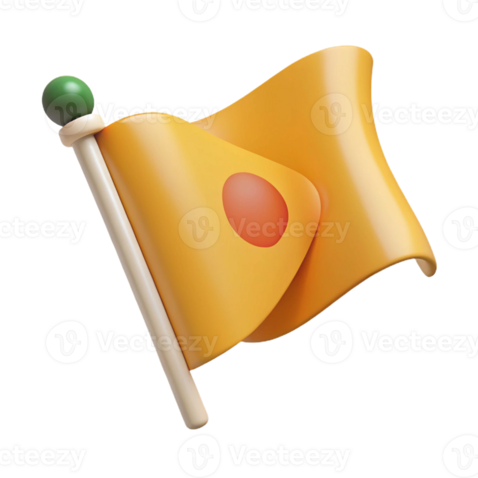 Yellow Flag with Red Circle 3D Render png