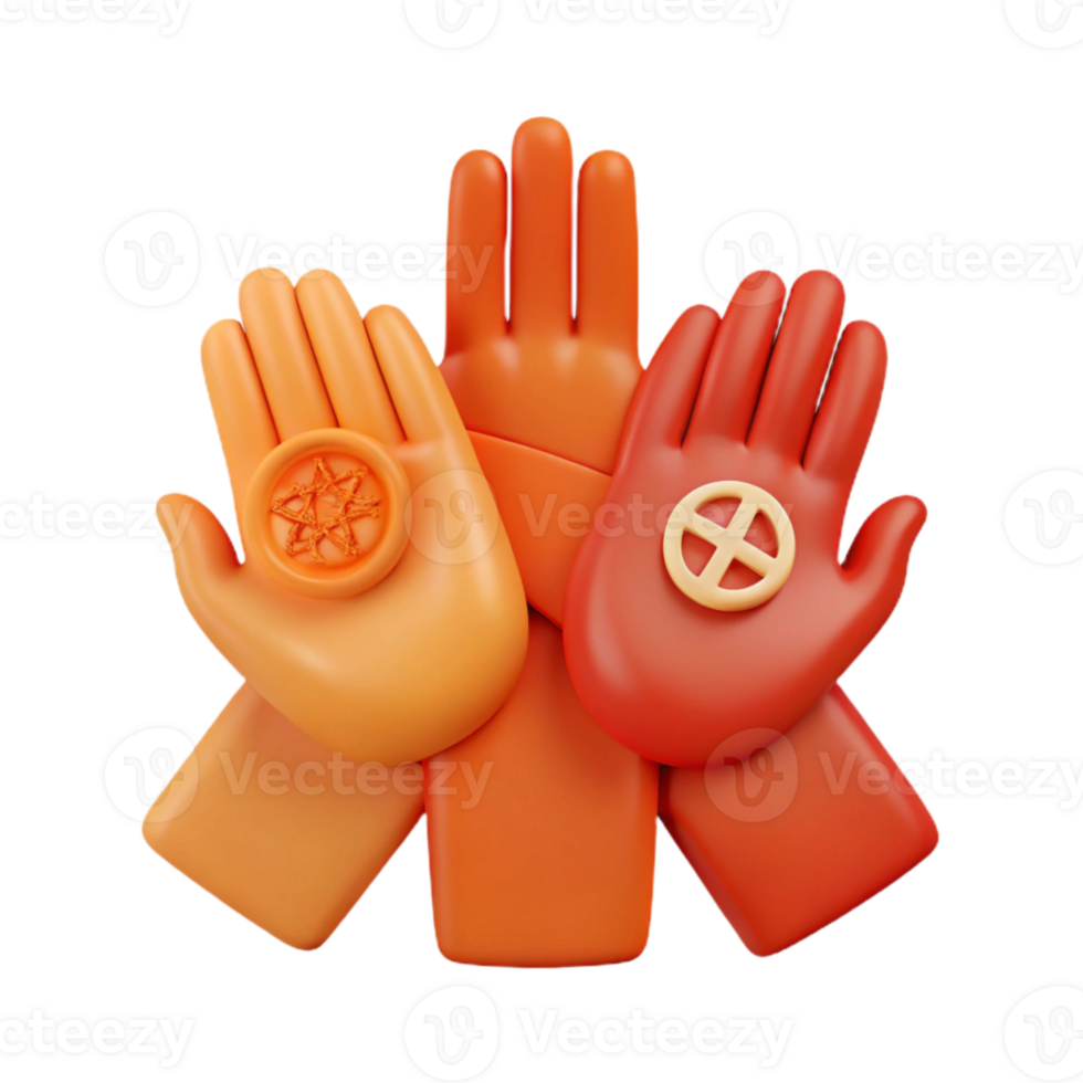 Unity and Diversity A 3D Illustration of Intertwined Hands with Symbolic Designs png