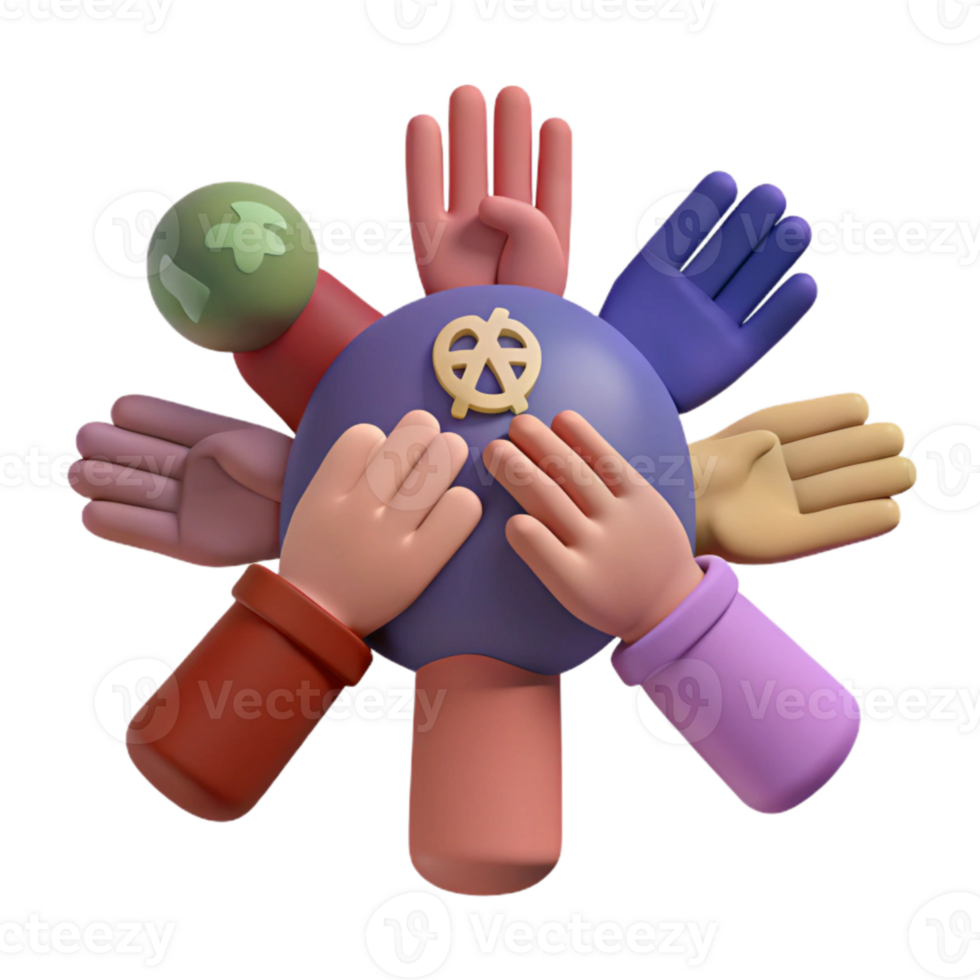 3D Illustration of Hands Reaching Towards a Globe with a Symbol of Peace png