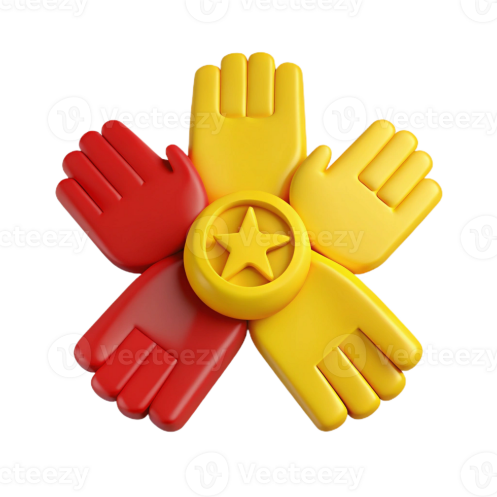3D Rendered Hands Forming a Star Shape with a Gold Star in the Center png