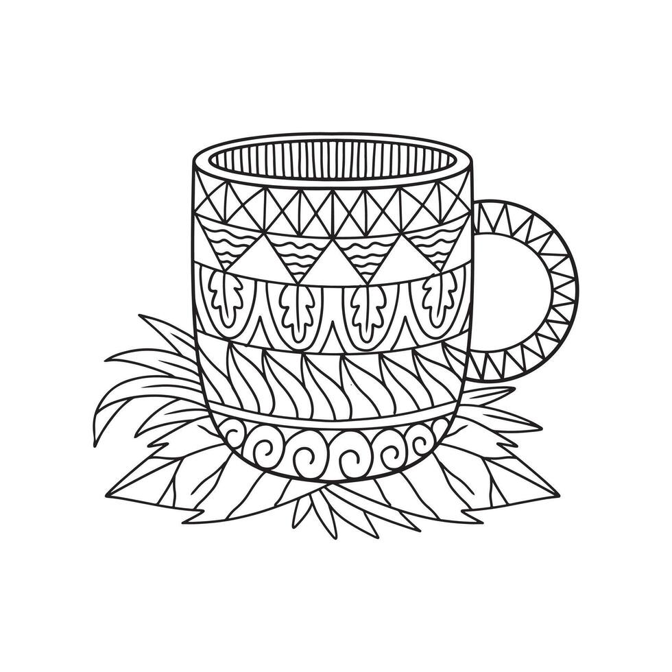 relief - A cup with ethnic pattern for coloring page. A Stress-Relief For Adults And Children vector