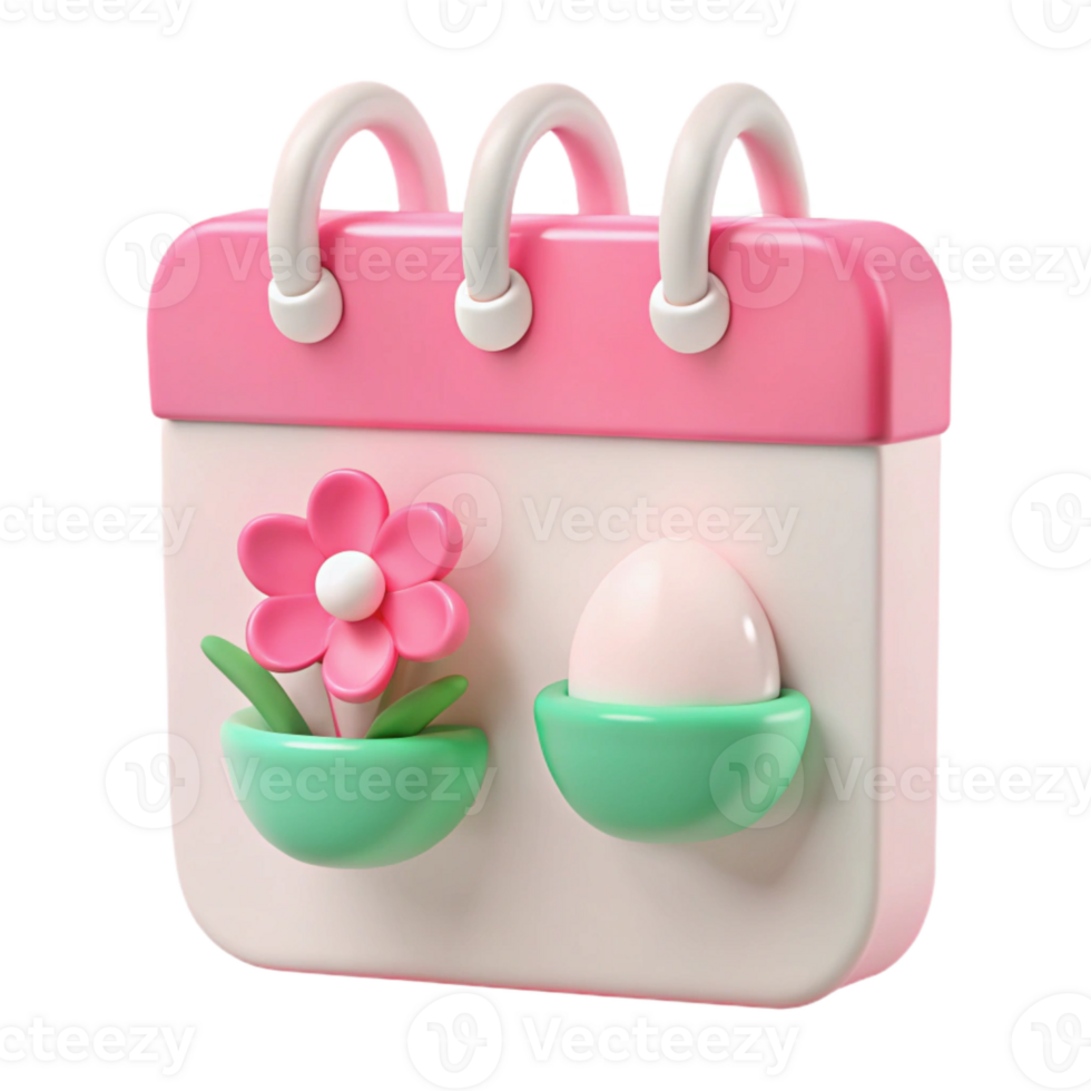 Cute 3D Calendar with Flower and Egg png