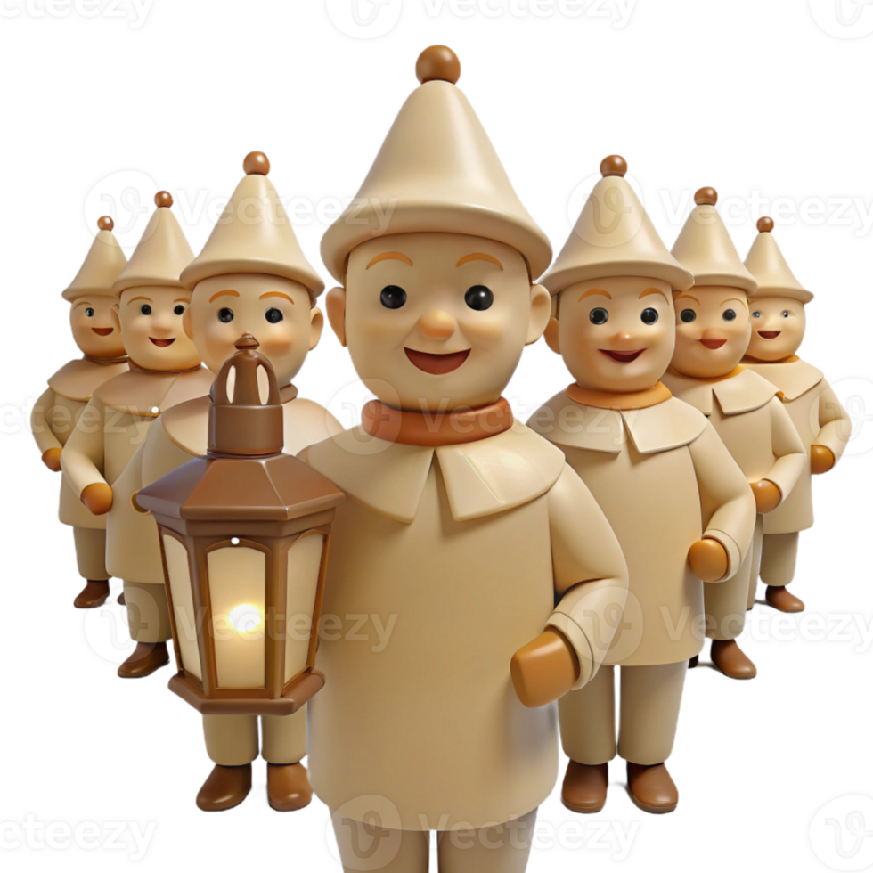 Smiling Figures in a Line Holding a Lantern png
