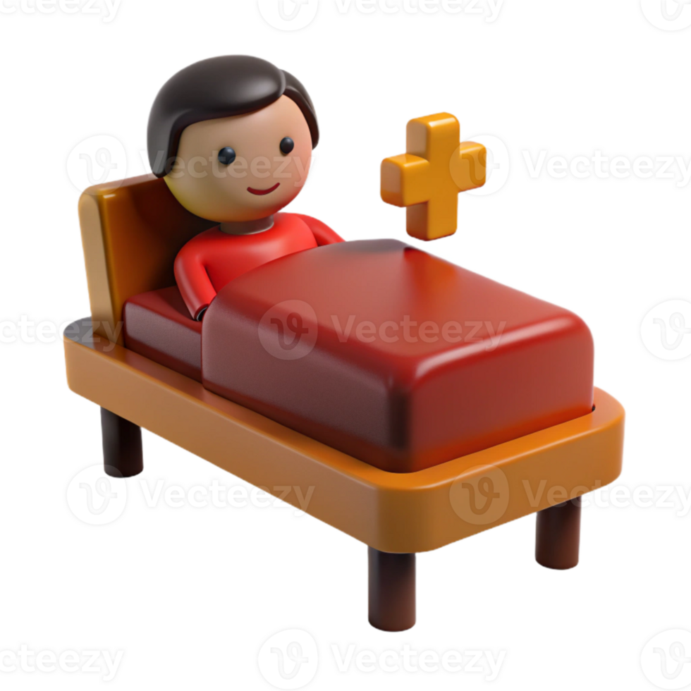 3D Cartoon Illustration of Person in Bed with Plus Sign png