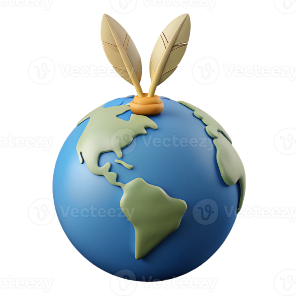 3D Globe with Cartoon Feathers png
