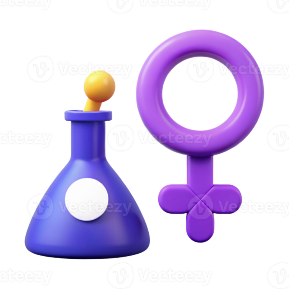 Female Symbol and Science Beaker A 3D Render of Gender and Science png