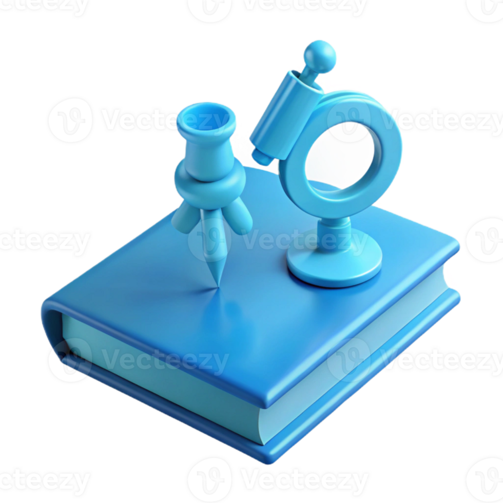 3D Rendered Book with Microscope and Pushpin png