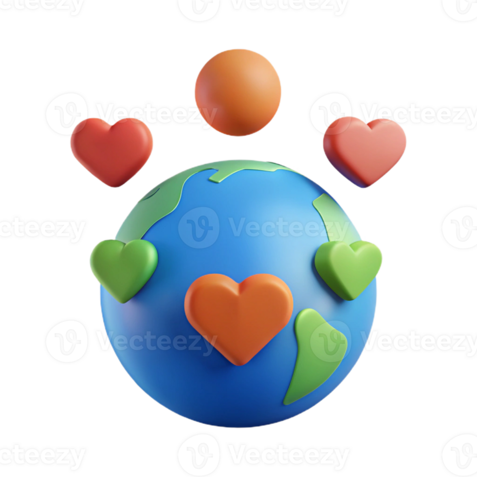 3D Render of Earth with Hearts Surrounding It png