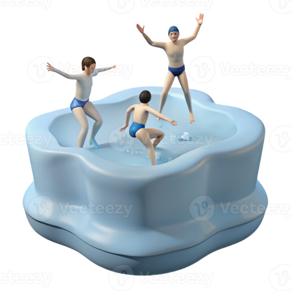 Three Children Playing in a Blue Inflatable Pool png