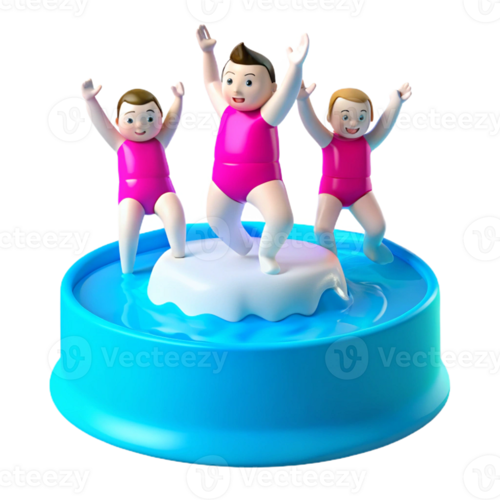 Three Cartoon Characters Jumping on Ice Floe in Pool png