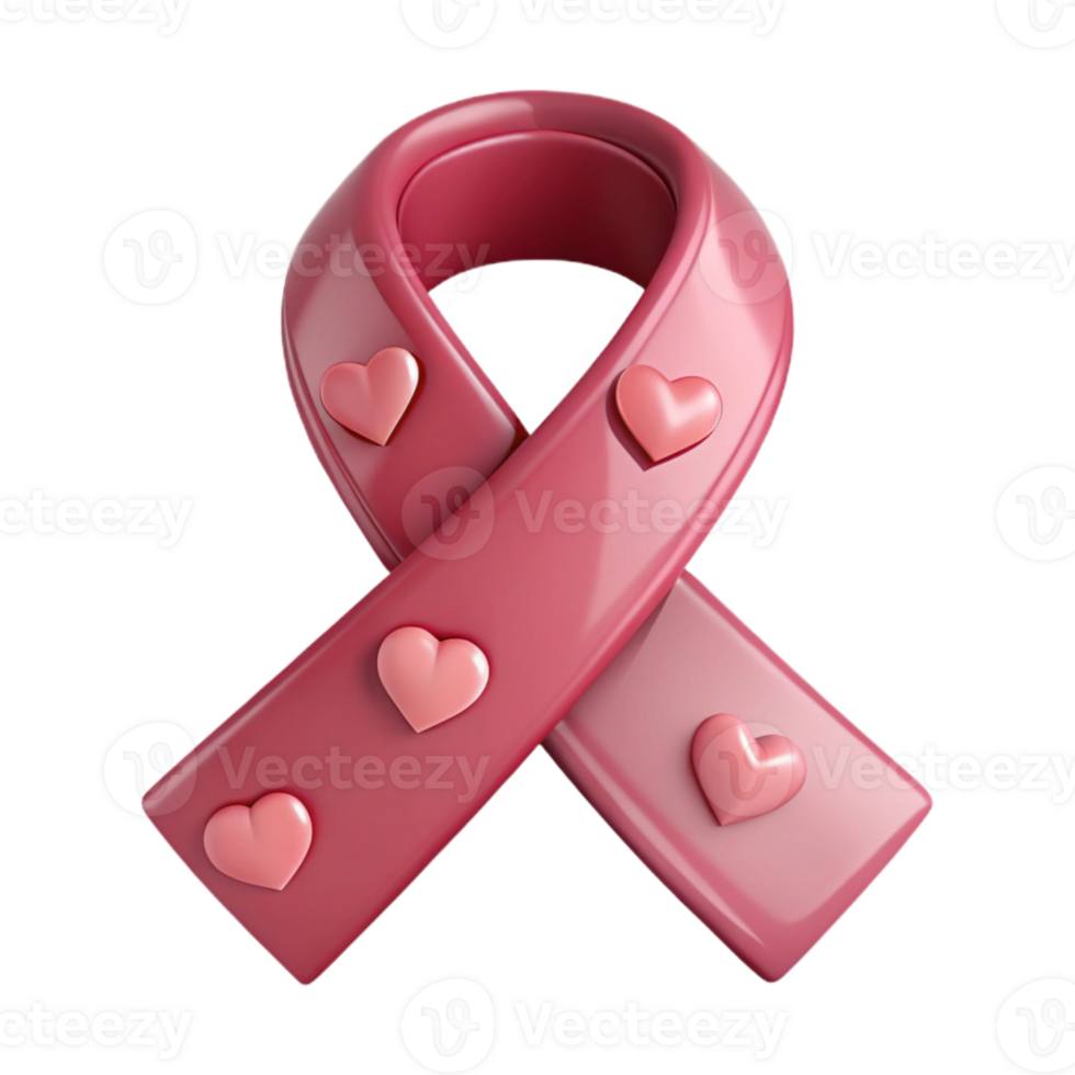 Pink Ribbon with Hearts A Symbol of Hope and Support png
