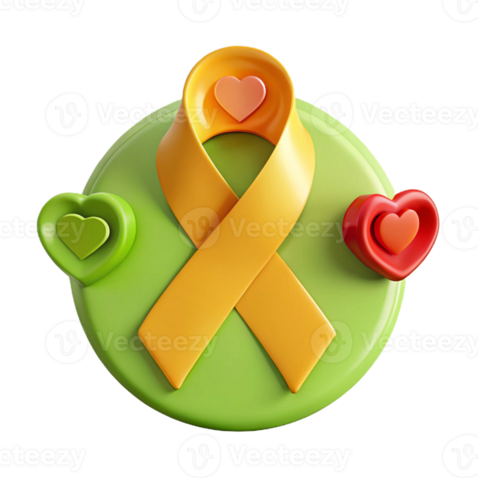 Yellow Ribbon with Hearts - Symbol of Hope and Support png