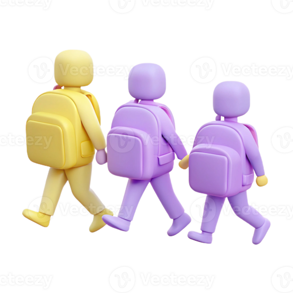 Backpack Illustration Three 3D Figures Walking With Backpacks png