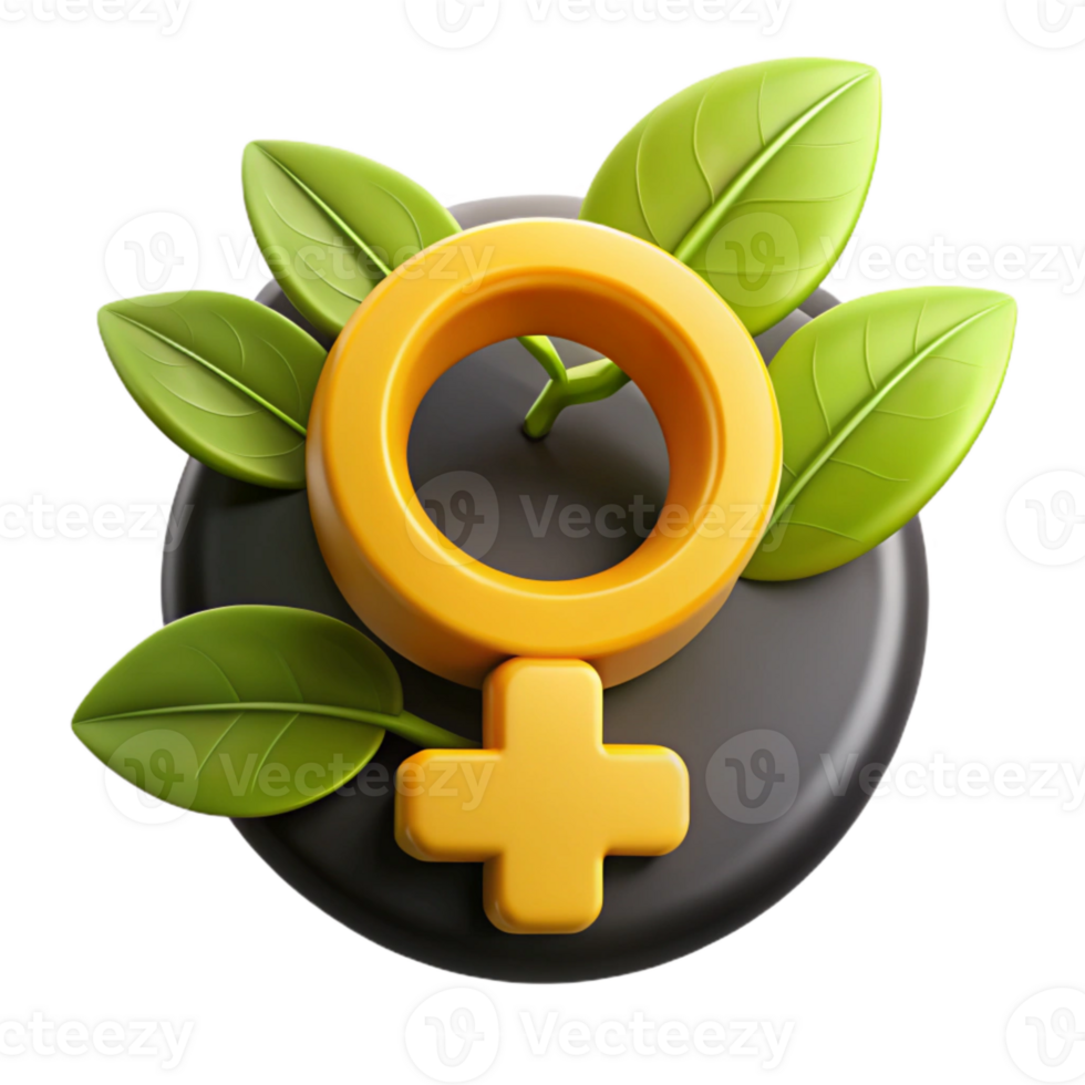 Female Symbol with Green Leaves 3D Render png