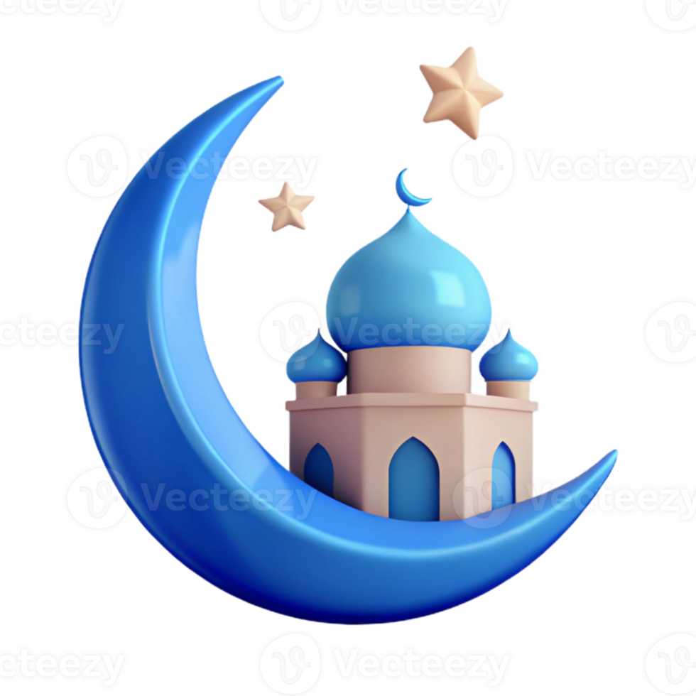 Crescent Moon and Mosque with Stars png
