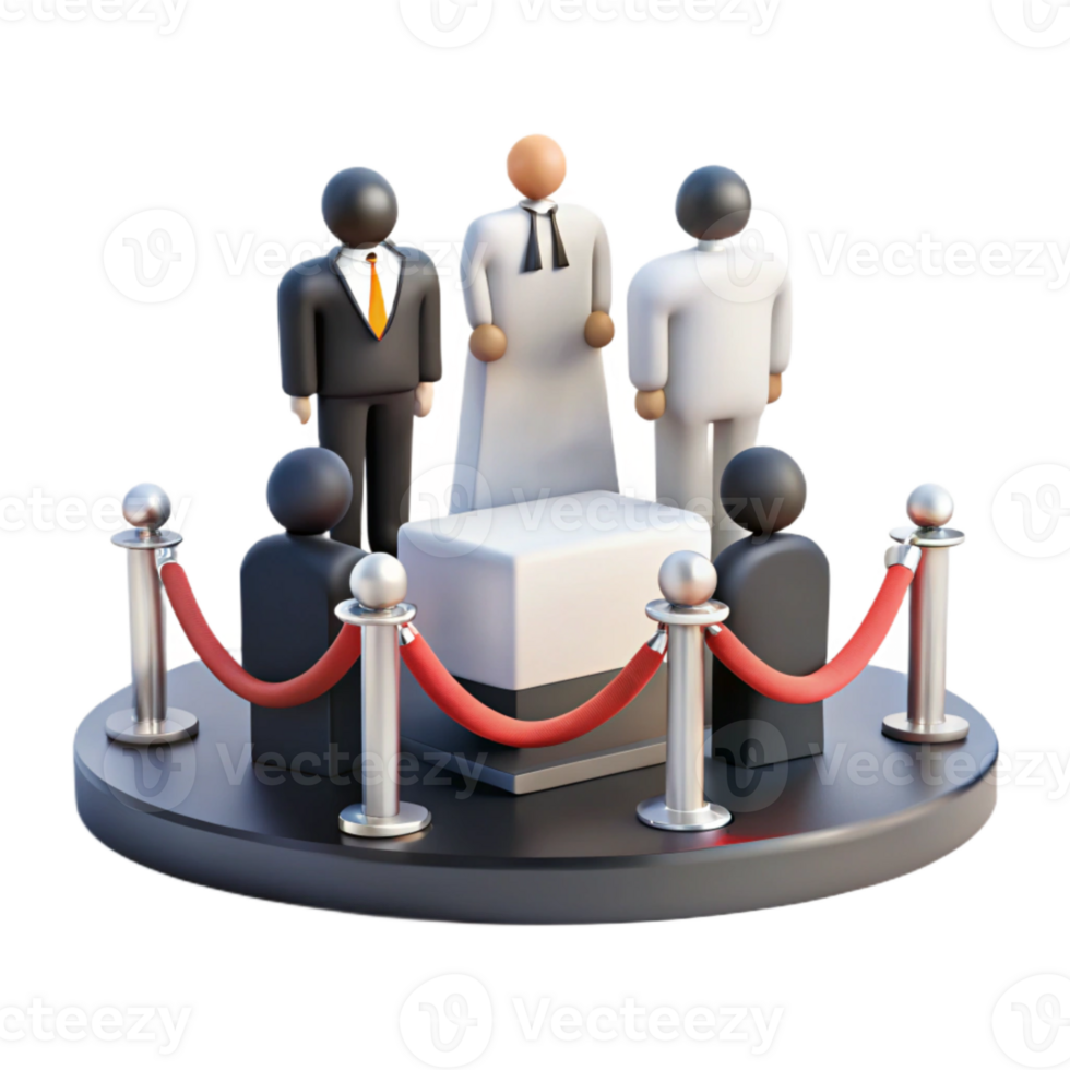Exclusive VIP Access 3D Render of People with Red Rope Barriers and Elevated Platform png
