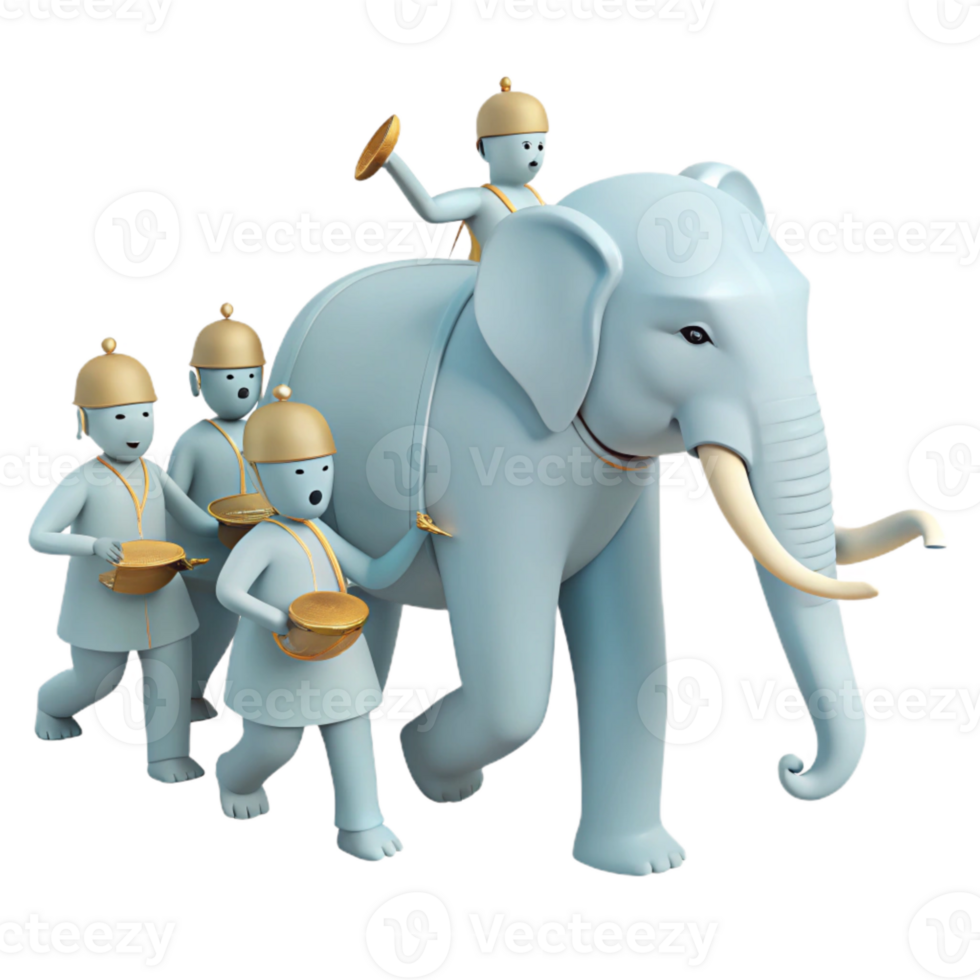 3D Rendered Illustration of an Elephant and Drummers png