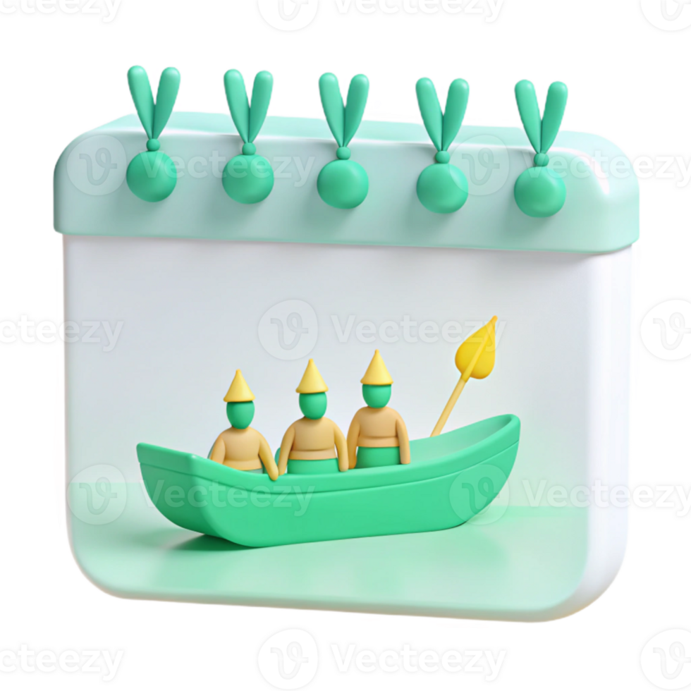 Three Cartoon Figures in a Green Boat on a Calendar png